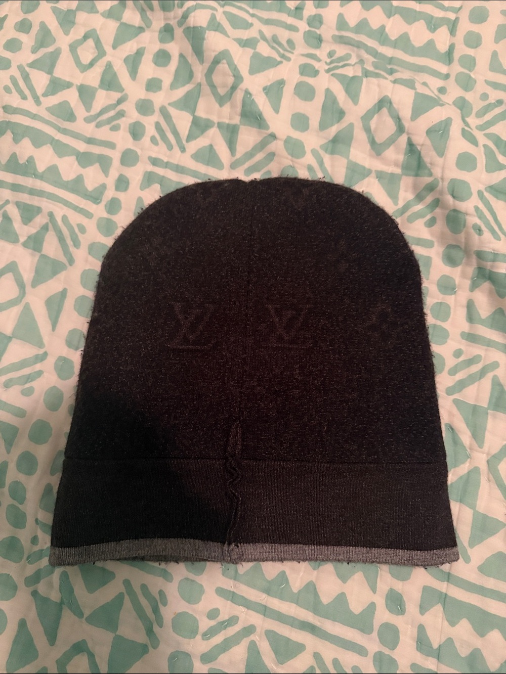 Louis Vuitton Black Beanie with Gray Trim - Picture 4 of 5